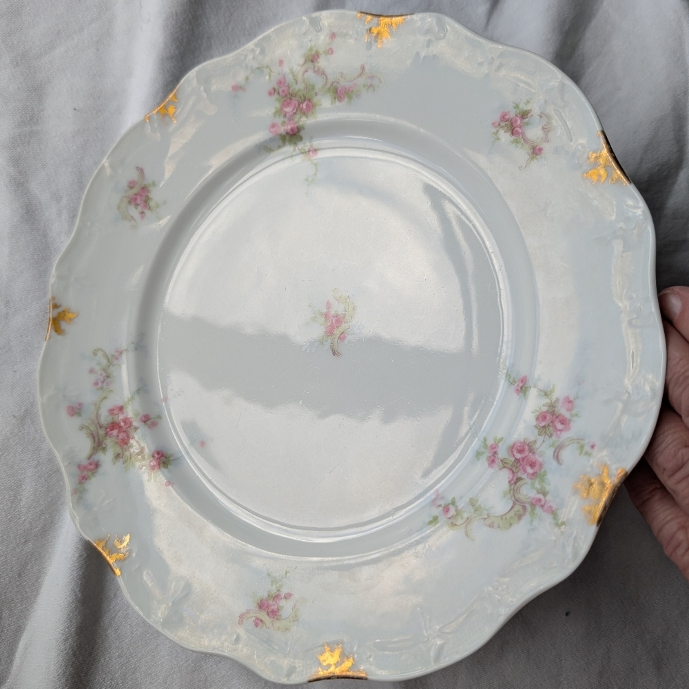Limoges J. Pouyat Porcelain Pink Floral Gold  Scalloped Rim Porcelain Plate - Picture 2 of 5